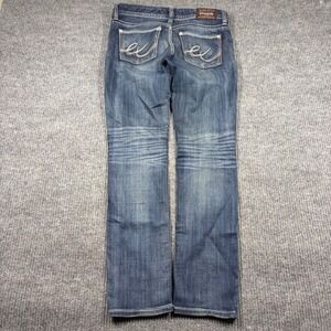Express Jeans Womens 6 Skinny Low Rise Blue Denim Contrast Stitch Whiskere